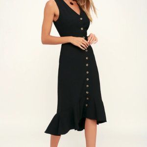 When We First Met Black Button Front Midi Dress